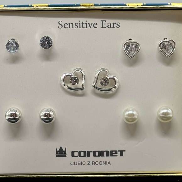 Box Set 5 Pairs Silver Stud Earrings Hearts - Picture 14 of 15